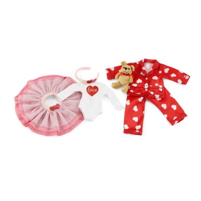Love Doll Tutu 14" Doll Clothing and Accessories Outfit BUNDLED with 3-PC 14-in Doll Red Heart PJ Pajamas Set with Matching Eye Mask Accessory | Compatible with Most 14" Dolls | Doll NOT Included