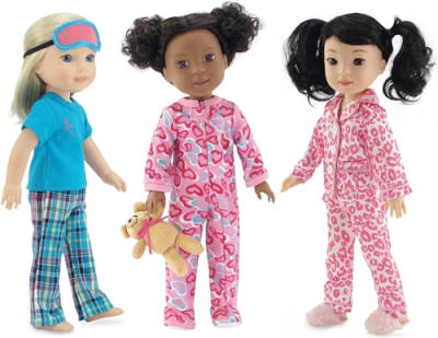 8-PC Pajama BUNDLE - Footed PJs Set with 14" Doll Teddy Bear Accessory, Plaid Doll PJ Gift Set and Leopard Satin PJ Set