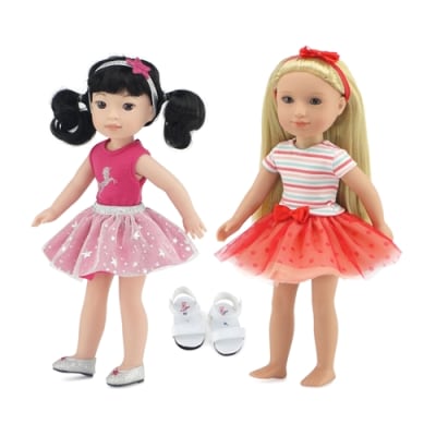 Comes with a 4 Piece Unicorn 14" Doll Tutu Gift Set Outfit, Including Sparkly Shoes Accessory and a Love Doll Tutu 14" Doll Clothing and Accessories Outfit