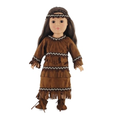 photo of 18-inch Doll Clothes - Native American Fringed Brown Dress with Moccasins and Headband - fits American Girl ® Dolls