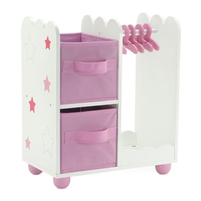 14-inch Doll Furniture - Pink Open Armoire with Star Detail (Includes 5 Clothes Hangers) - fits American Girl ® Wellie Wishers Dolls