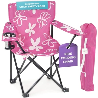 Kid's Folding Camp Beach Chair - Pink and White Flowered Camping Chair