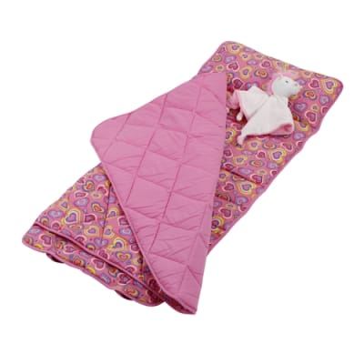 Emily Rose Toddler Nap Mat with Removable Pillow and Bonus Unicorn Lovey | Sleeping Mat for Boys and Girls | 100% Cotton | Perfect for Daycare and Preschool, BPA-Free (Playful Hearts)
