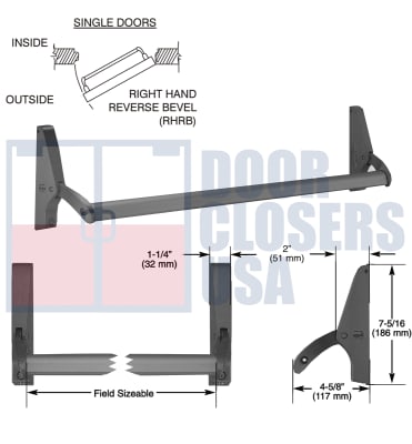 261M Cross Bar Rim Panic Exit Hardware With Dogging, For Single Door Applications Up To 48" Wide, Right Hand Reverse, Dark Bronze Finish