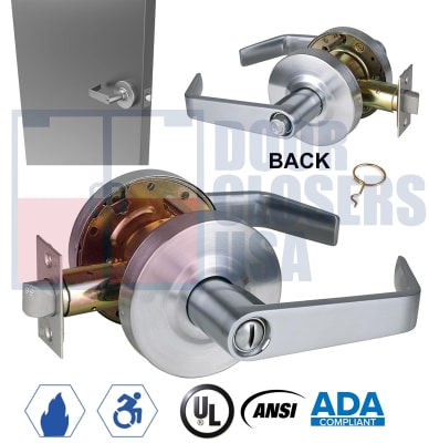 Amweld ADA Compliant Grade 2 Privacy Lever Lock, ANSI/BHMA A156.2, UL Listed, 2-3/4" Backset, Engineered for 1-3/4" Hollow Metal Doors