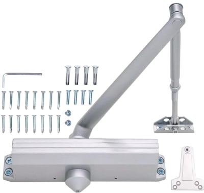 Arrow Lock and Hardware 9-1/16 in. x 3/4 in. Commercial Door Closer With Adjustable Spring Size 1-4, Closing and Latch Speed Adjustment, and Backcheck Feature, Aluminum Finish