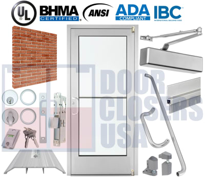 Alumitrex 40" x 86" LH Storefront Door - Brick Wall, ADA & IBC