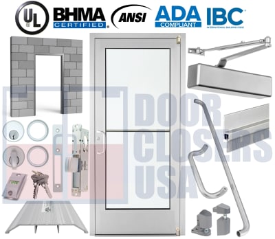 Alumitrex 48" x 80" Storefront Glass Door for Block Wall - ADA & IBC Compliant, UL Listed