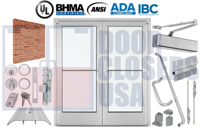 Alumitrex 72" x 80" Double Storefront Doors - Brick Wall, Tempered Glass, USA Made