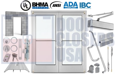 Alumitrex 96" x 84" Double Storefront Doors - Block/CMU Wall, 1/4" Tempered, Clear Anodized - Made in USA (3-4 Week Production)