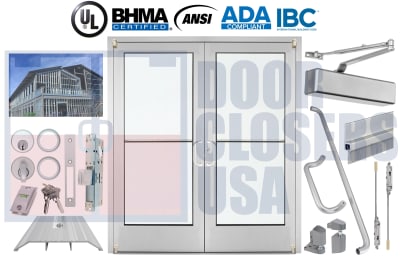 Alumitrexâ„¢ 96" x 80" Double Storefront Doors - Steel Stud Wall w/ Veneer, 1/4" Tempered, Clear Anodized - Made in USA (3-4 Week Production)