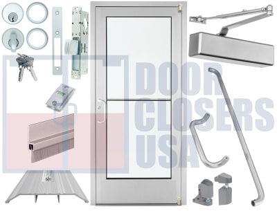 Alumitrex 36x84 Medium Stile Left Hand Commercial Glass Door with 1-Inch Insulated Low-E Tempered Glass, Clear Anodized Finish, Complete Hardware Included