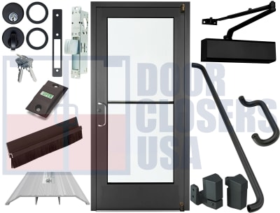 Alumitrex 36x84 Medium Stile Left Hand Commercial Glass Door with 1-Inch Insulated Low-E Tempered Glass, Black Bronze Anodized Finish, Complete Hardware Included