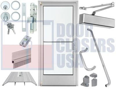 Alumitrex 36x84 Medium Stile Right Hand Commercial Glass Door with 1-Inch Insulated Low-E Tempered Glass, Clear Anodized Finish, Complete Hardware Included