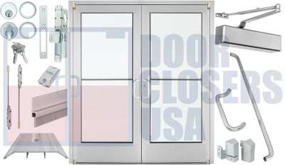 Alumitrex 72x84 Medium Stile Double Glass Doors with 1-Inch Insulated Low-E Tempered Glass, Clear Anodized Finish, Commercial Entry System with Hardware