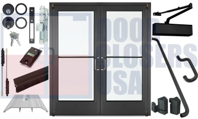 Alumitrex 72x84 Medium Stile Double Glass Doors with 1-Inch Insulated Low-E Tempered Glass, Black Bronze Anodized Finish, Commercial Entry System with Hardware