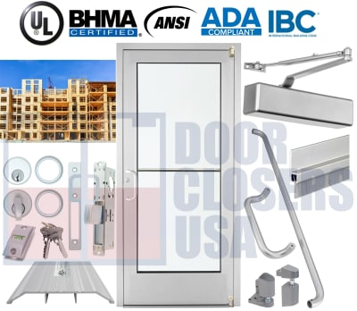 Alumitrex 42" x 80" LH Storefront Door - Wood Stud Veneer, 1" Low-E IGU, ADA & IBC