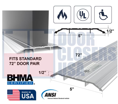 Baron 72" Fire-Rated Double Door Threshold - ADA UL ANSI/BHMA 5" x 1/2" Aluminum Saddle