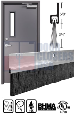 Baron 36" Fire-Rated Brush Door Sweep for Hollow Metal Doors - Clear Anodized, UL Smoke & Positive Pressure