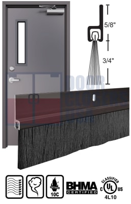 Baron 48" Fire-Rated Brush Door Sweep for Hollow Metal Doors - Dark Bronze Anodized, UL Smoke & Positive Pressure