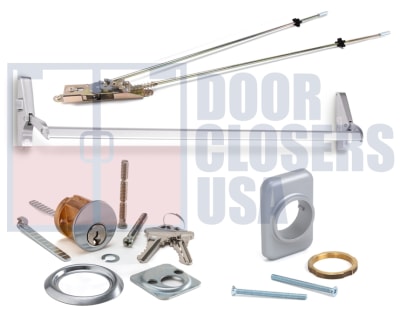 Calibre Door Closers 7085-2-48-LHR-AL Left Hand Reverse Concealed Vertical Rod Panic Exit Device With Outside Cylinder and Mounting Pad, Aluminum Finish