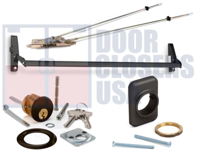 Calibre Door Closers 7085-2-48-LHR-DU Left Hand Reverse Concealed Vertical Rod Panic Exit Device With Outside Cylinder and Mounting Pad, Dark Bronze Finish
