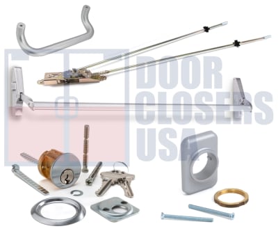 Calibre Door Closers 7085-4-48-LHR-AL Left Hand Reverse Concealed Vertical Rod Panic Exit Device With Outside Pull Handle, Cylinder and Mounting Pad, Aluminum Finish