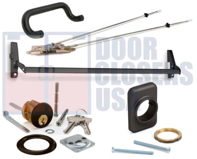 Calibre Door Closers 7085-4-48-LHR-DU Left Hand Reverse Concealed Vertical Rod Panic Exit Device With Outside Pull Handle, Cylinder and Mounting Pad, Dark Bronze Finish