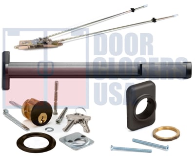 Calibre Door Closers 9100-2-48-LHR-DU Left Hand Reverse Concealed Vertical Rod Panic Exit Device With Outside Cylinder and Mounting Pad For 48 in. x 84 in. Door, Dark Bronze Finish