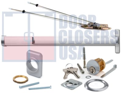Calibre Door Closers 9100-2-48-RHR-AL Right Hand Reverse Concealed Vertical Rod Panic Exit Device With Outside Cylinder and Mounting Pad For 48 in. x 84 in. Door, Aluminum Finish