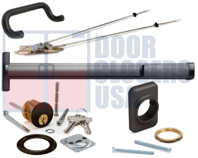 Calibre Door Closers 9100-4-48-LHR-DU Left Hand Reverse Concealed Vertical Rod Panic Exit Device With Outside Pull Handle, Cylinder, and Mounting Pad For 48 in. x 84 in. Door, Dark Bronze Finish