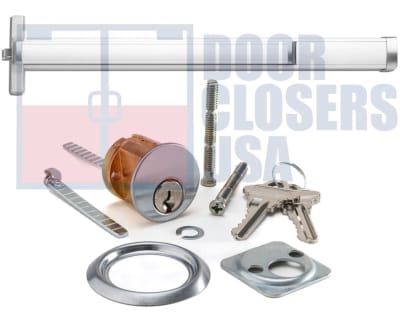 Calibre Door Closers 9300-2-48-LHR-AL Left Hand Reverse Rim Panic Exit Device With Rim Cylinder, For 48 in. Door, Aluminum Finish