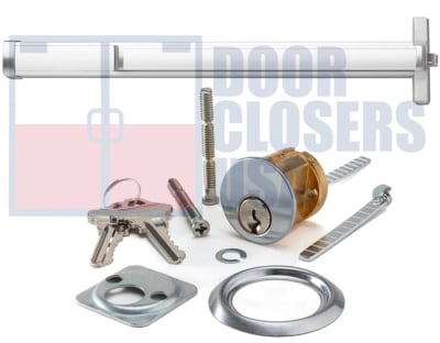 Calibre Door Closers 9300-2-48-RHR-AL Right Hand Reverse Rim Panic Exit Device With Rim Cylinder, For 48 in. Door, Aluminum Finish