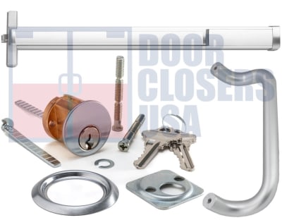 Calibre Door Closers 9300-4-48-LHR-AL Left Hand Reverse Rim Panic Exit Device With Offset Pull Handle and Rim Cylinder, For 48 in. Door, Aluminum Finish