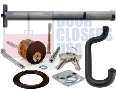 Calibre Door Closers 9300-4-48-LHR-DU Left Hand Reverse Rim Panic Exit Device With Offset Pull Handle and Rim Cylinder, For 48 in. Door, Dark Bronze Finish