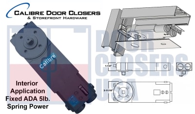 Calibre Door Closers 2200 Series Overhead Concealed 2200 Closer Body, 105 Degree Swing Open, Hold Open Function, With Interior ADA 5lb Spring Power
