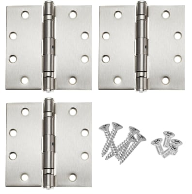 Commercial Door Standard Weight 4.5 in. x 4.5 in. Ball Bearing Non Removable Pin Hinge, US32D Satin Stainless Steel Finish, Pack Of 3