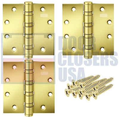 Cal-Royal BB5200-US3 Heavy Weight Door Hinge, 4 Ball Bearing, US3 Bright Brass Finish, Pack Of 3