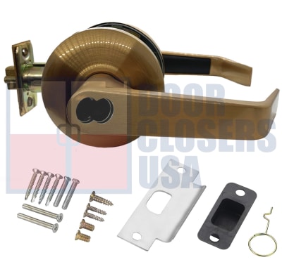 Cal-Royal Pioneer Series ICSL00-US10 Grade 2 Commercial Cylindrical Leverset, Entrance Function, Key Cylinder On Outside, Push/Turn Button On Inside, SFIC Prep (Cylinder Not Included), US10 Satin Bronze Finish