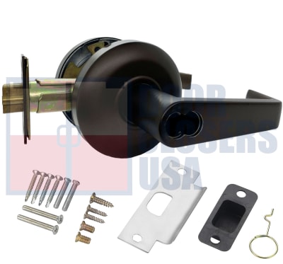 Cal-Royal Pioneer Series ICSL00-US10B Grade 2 Commercial Cylindrical Leverset, Entrance Function, Key Cylinder On Outside, Push/Turn Button On Inside, SFIC Prep (Cylinder Not Included), US10B Dark Bronze Finish
