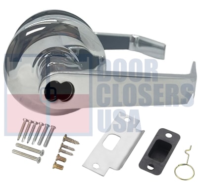 Cal-Royal Pioneer Series ICSL00-US26 Grade 2 Commercial Cylindrical Leverset, Entrance Function, Key Cylinder On Outside, Push/Turn Button On Inside, SFIC Prep (Cylinder Not Included), US26 Polished Chrome Finish