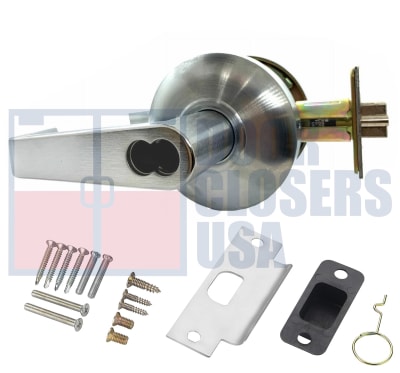 Cal-Royal Pioneer Series ICSL00-US26D Grade 2 Commercial Cylindrical Leverset, Entrance Function, Key Cylinder On Outside, Push/Turn Button On Inside, SFIC Prep (Cylinder Not Included), US26D Satin Chrome Finish