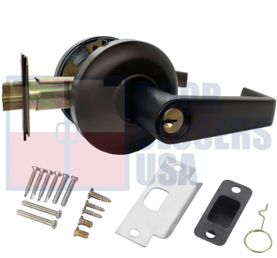 Cal-Royal Pioneer Series SL00-US10B Grade 2 Commercial Cylindrical Leverset, Entrance Function, Key Cylinder On Outside, Push/Turn Button On Inside, 6 Pin Schlage C Keyway Cylinder, US10B Dark Bronze Finish