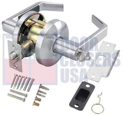 Cal-Royal Pioneer Series SL00-US26D Grade 2 Commercial Cylindrical Leverset, Entrance Function, Key Cylinder On Outside, Push/Turn Button On Inside, 6 Pin Schlage C Keyway, 626 Satin Chrome Finish