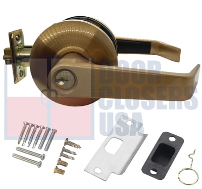 Cal-Royal Pioneer Series SL05-US10 Grade 2 Commercial Cylindrical Leverset, Storeroom Function, Key Cylinder On Outside, Plain Lever On Inside, 6 Pin Schlage C Keyway Cylinder, US10 Satin Bronze Finish