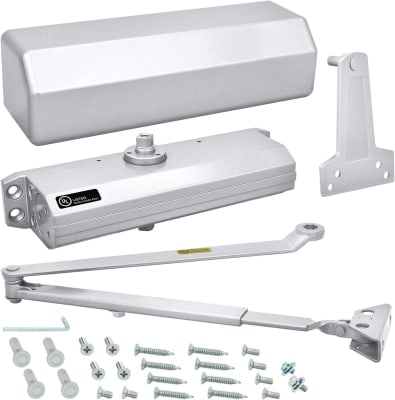 Door Controls USA 9-1/16 in. x 3/4 in. Commercial Door Closer With Cover, Adjustable Spring Size 1-6, Closing and Latch Speed Adjustment, and Backcheck Feature, Aluminum Finish
