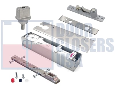 Dorma Center Hung Double Acting Commercial Concealed ADA 8.5lb 3-1/8 in. Width x 13-7/16 in. Length x 2-3/8 in. Height Floor Closer Kit For Aluminum Door and Frame, Satin Stainless Steel Finish