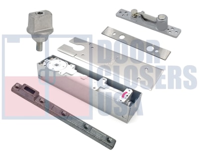 Dorma Center Hung Double Acting Commercial Concealed ADA 8.5lb 3-1/8 in. Width x 13-7/16 in. Length x 2-3/8 in. Height Floor Closer Kit For Wood or Steel Door and Frame, Satin Stainless Steel Finish