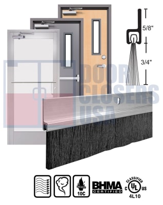 Entry Systems DS102 Commercial Industrial Brush Door Sweep - 36" Surface Mount Door Bottom Seal - Seals Up To 3/4" Gaps, Aluminum Finish