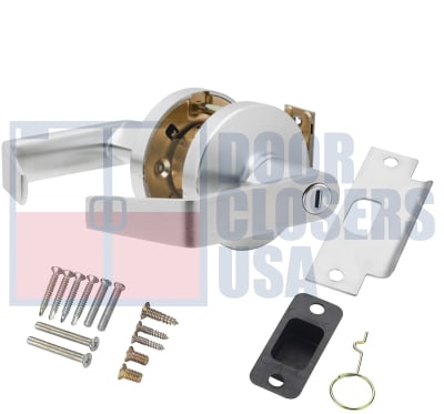 Falcon Grade 1 Heavy Duty Commercial Privacy Door Lock (Restroom Application), 3-1/2 in. Rose Trim, Coin Turn On Outside, Push Button On Inside, 626 Satin Chrome Finish